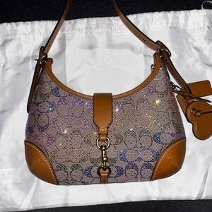 Coach Hamptons Crystal Signature Rainbow Jacquard Shoulder Bag